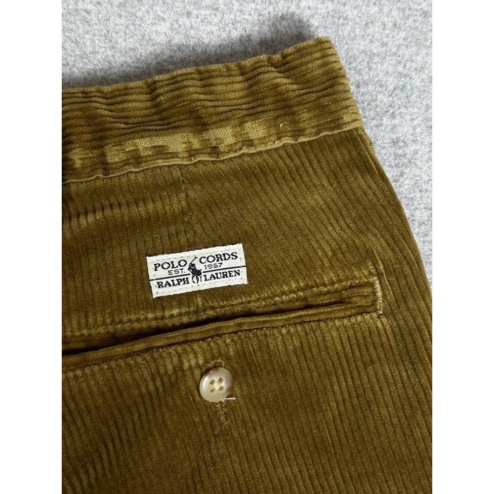 Polo Ralph Lauren Corduroy Pant Mens 38x30 Gold Double Pleat Made USA Wide Wale - Picture 3 of 9